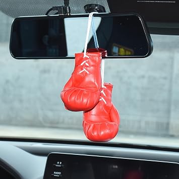 Mini Boxing Gloves Car Hanging Ornament Miniature Punching Gloves Car Rear View Mirror Hanging Accessories Creative Auto Interior Decoration, Red