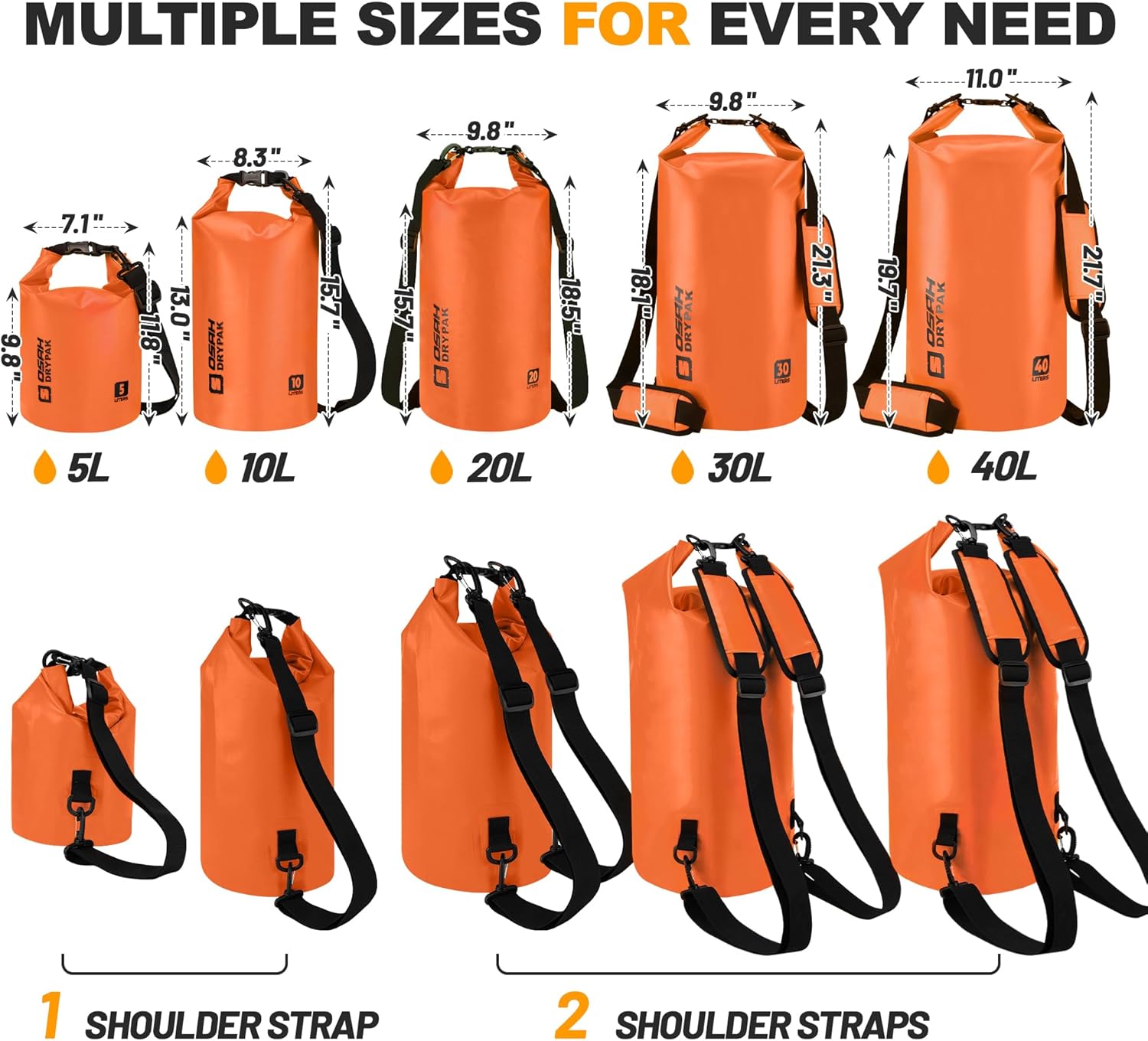 Waterproof Dry Bag, 5L/10L/20L/30L/40L Roll Top Lightweight Storage Backpack with Phone Case for Women & Men, Floating Waterproof Sack for Travel, Swimming, Kayaking, Paddle Board, Camping & Beach