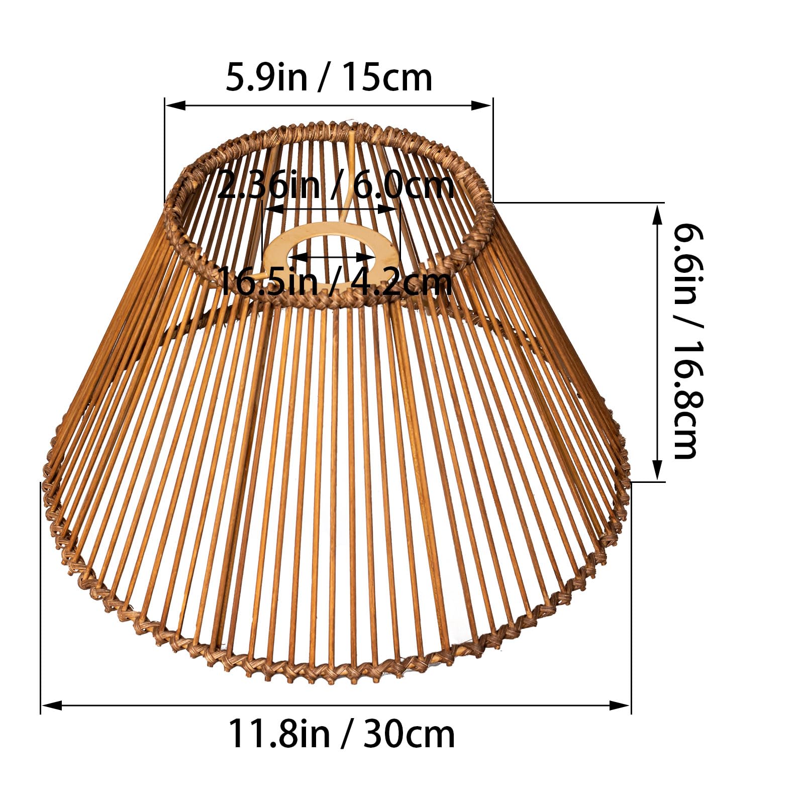 Klosz rattanowy, styl boho, kosz do lampy stołowej, lampa wisząca, lampa stojąca (2, ciemnobrązowy)