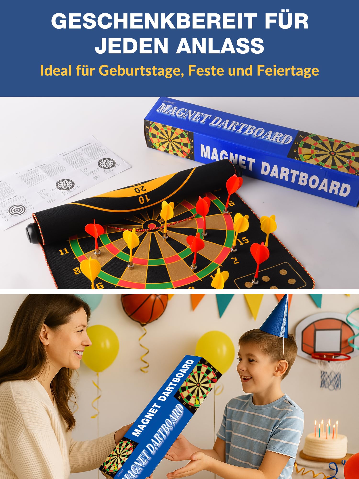 BATURU Magnetische Dartscheibe für Kinder ab 4 Jahren, doppelseitiges Magnet Dartboard mit 12 sicheren Darts, Geschenk für Jungen zum Geburtstag und Weihnachten, Indoor Outdoor Spiele