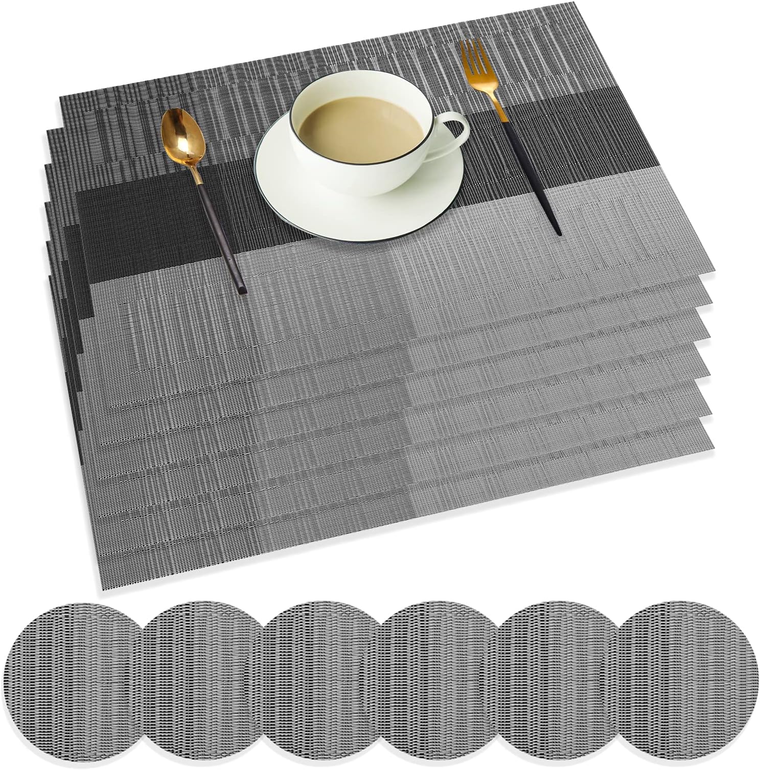 Silver Placemats and Coasters Sets of 6 for Dining Table(Silver Grey) Amazon.co.uk