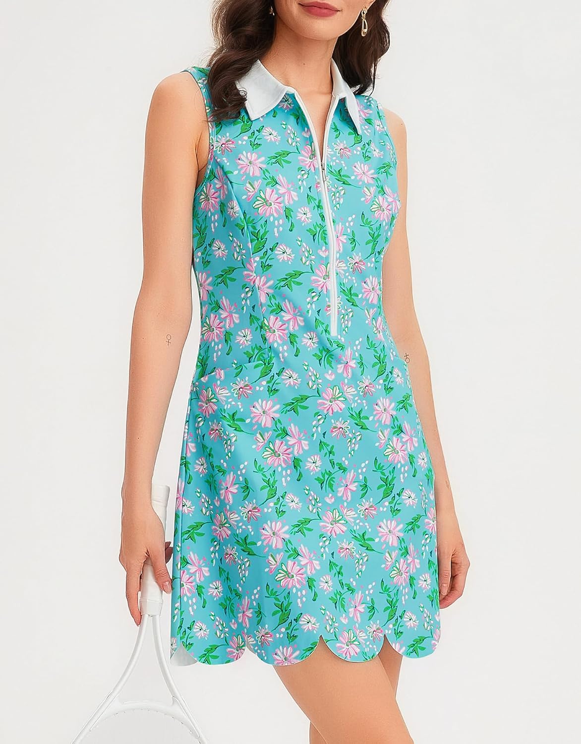 Ladyful Women's Golf Dress Sleeveless Tennis Dresses Half Zipper Floral Print Collared Athletic Sports Workout Outfits - Image 5