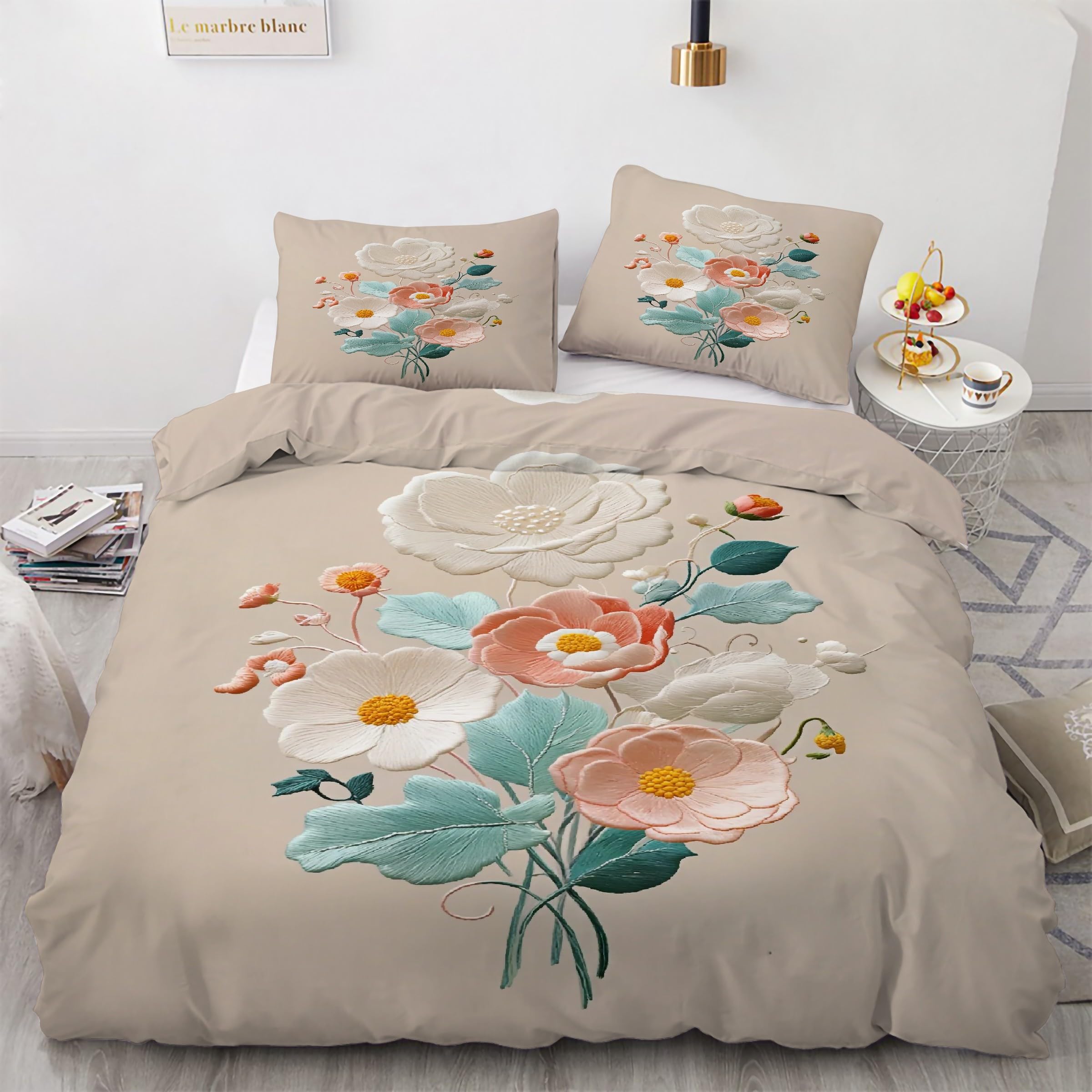 Ensemble de literie 3 pièces avec housse de couette 220x240 fleurs et taies d'oreiller