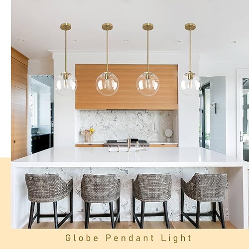 Miniatura 9 de Lámpara colgante de globo de 10 pulgadas, luz colgante dorada de mediados de siglo, lámpara colgante ajustable, luces colgantes de globo, isla de