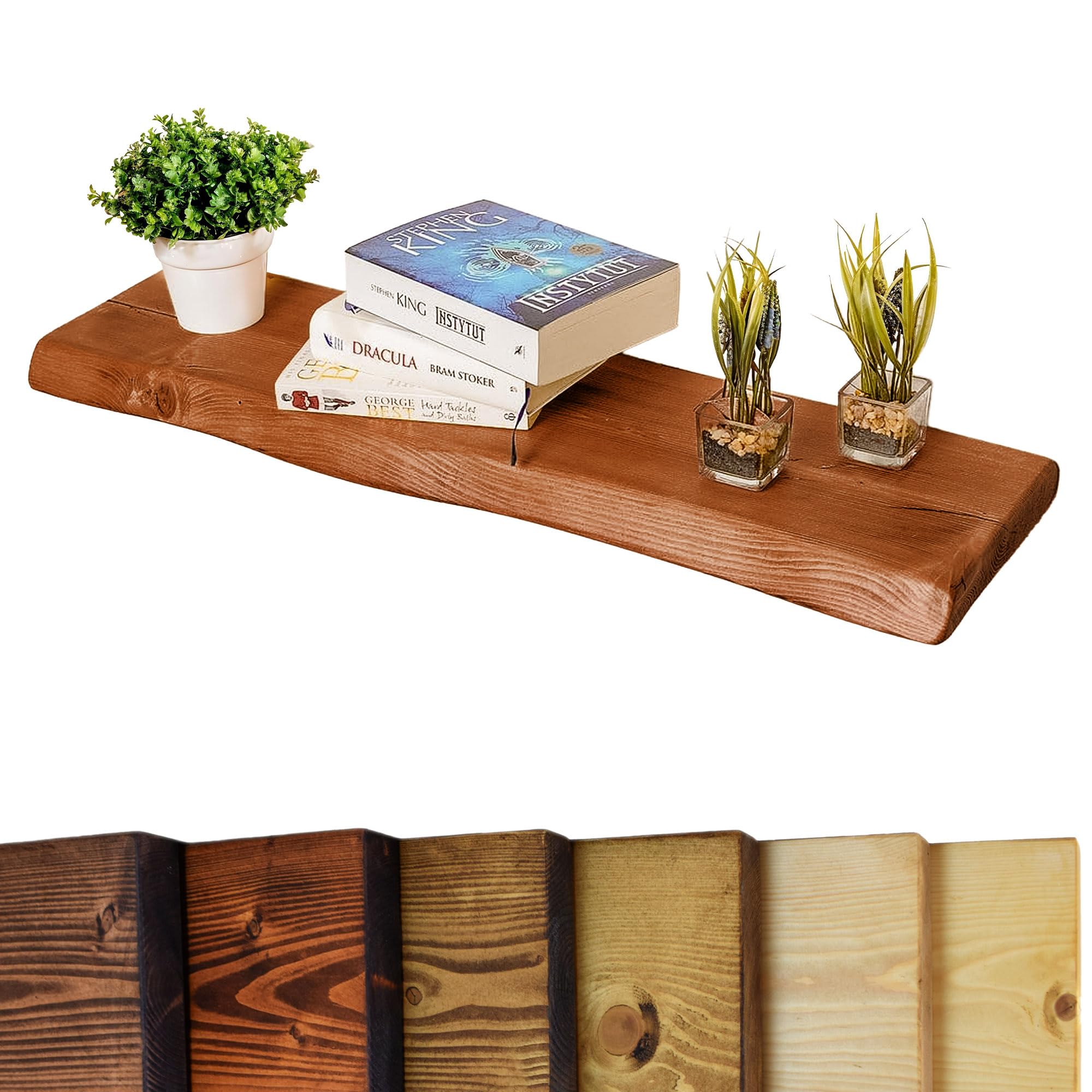 Chill House Live Edge Rustic Floating Shelf 9x2 inches, 100cm long - Teak Finish Reclaimed Wood Floating Shelves for Wall Decor, Rustic Wooden Shelves for Bedroom, Living Room, Kitchen, or Bathroom