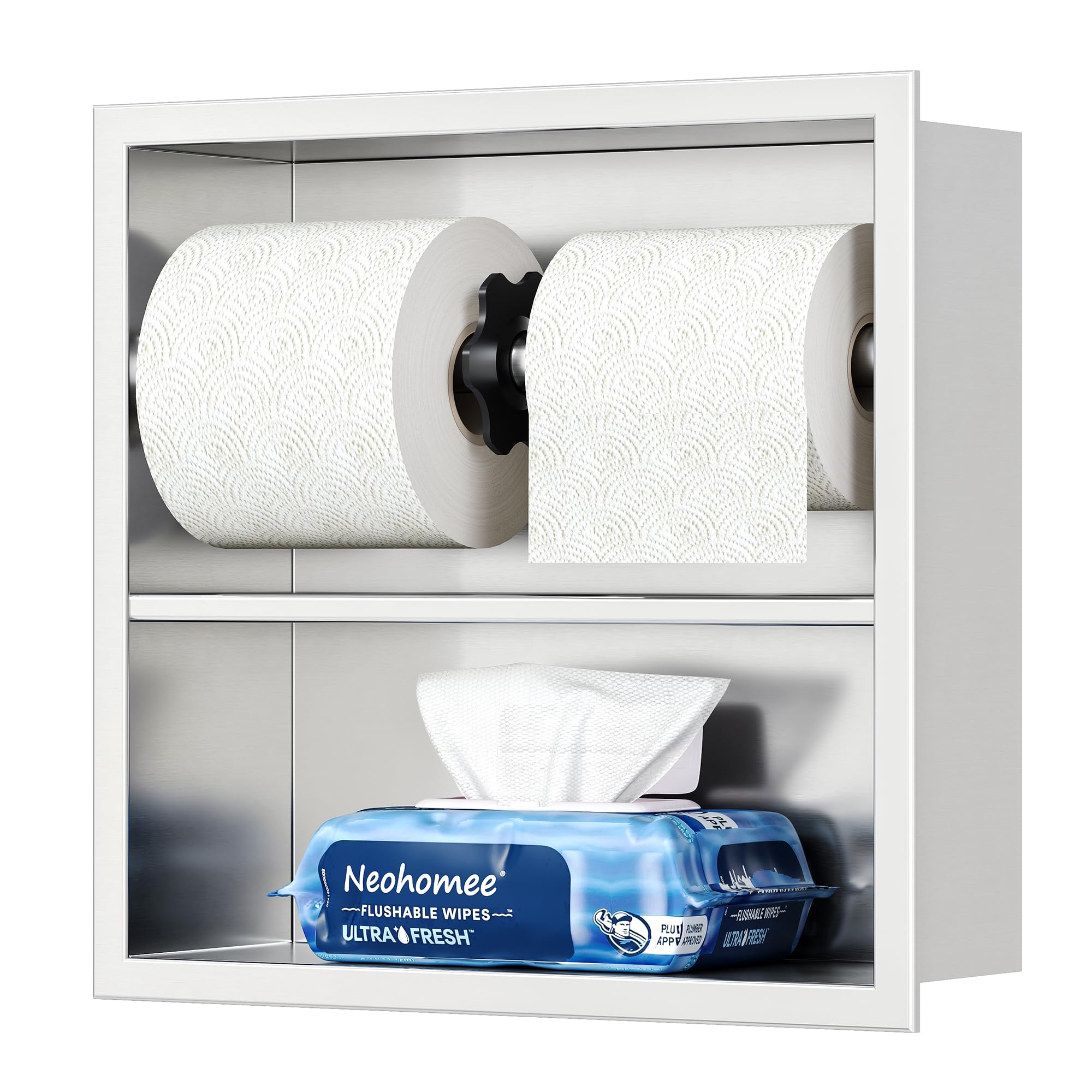 Neodrain Brushed Recessed Toilet Paper Holder,Double Layer,Wet Tissue