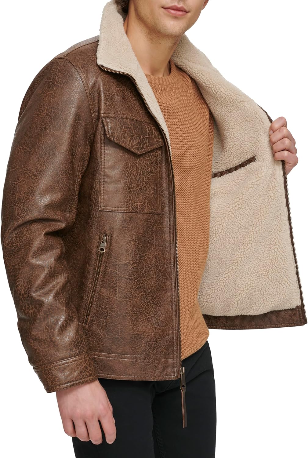 Levi's Men's Faux Leather 2-pocket Sherpa Lined Jacket - Image 5