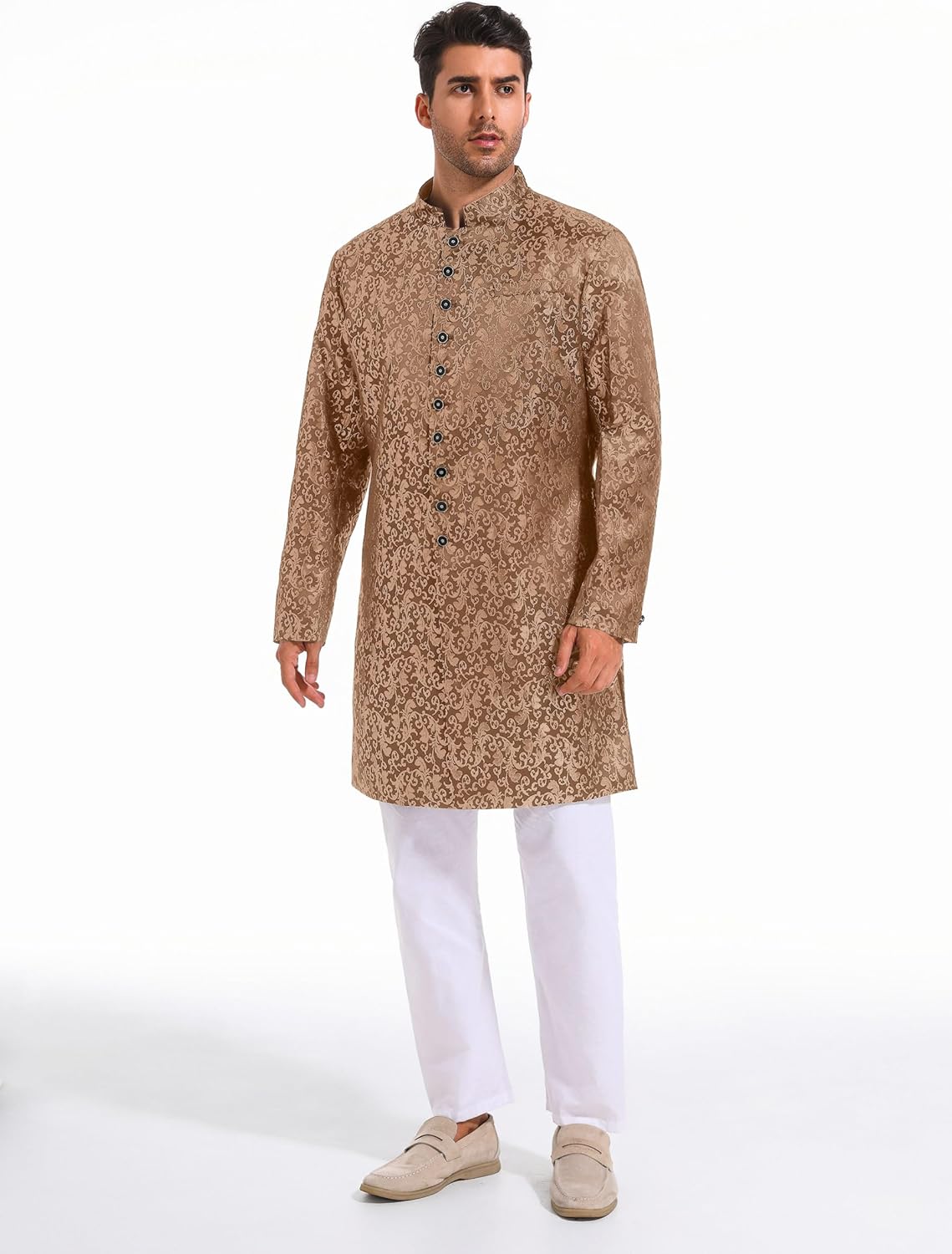 Runcati Mens Kurta Sherwani Coats Kaftan Indian Ethnic Royal Suits Mandarin Collar Wedding Festive Party Blazer - Image 2