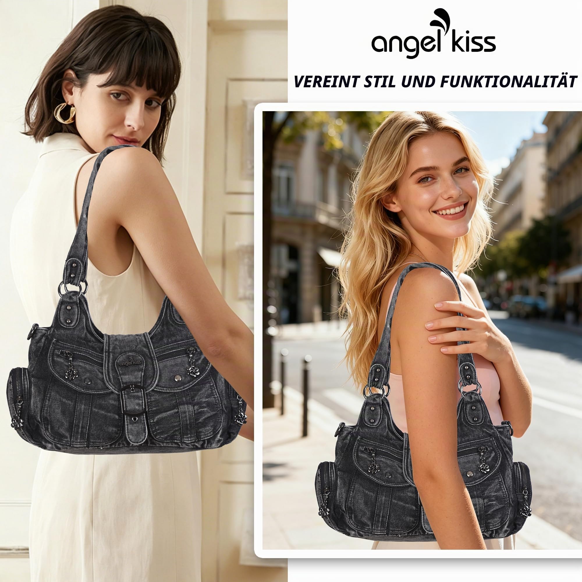 Angel Kiss Damen Handtasche Tote Bag Shopper Weiches PU Leder Schultertasche Umhängetasche Retro mit Abnehmbar Schulterriemen vielen Fächern für Frauen Arbeit Freizeit Schule Reise