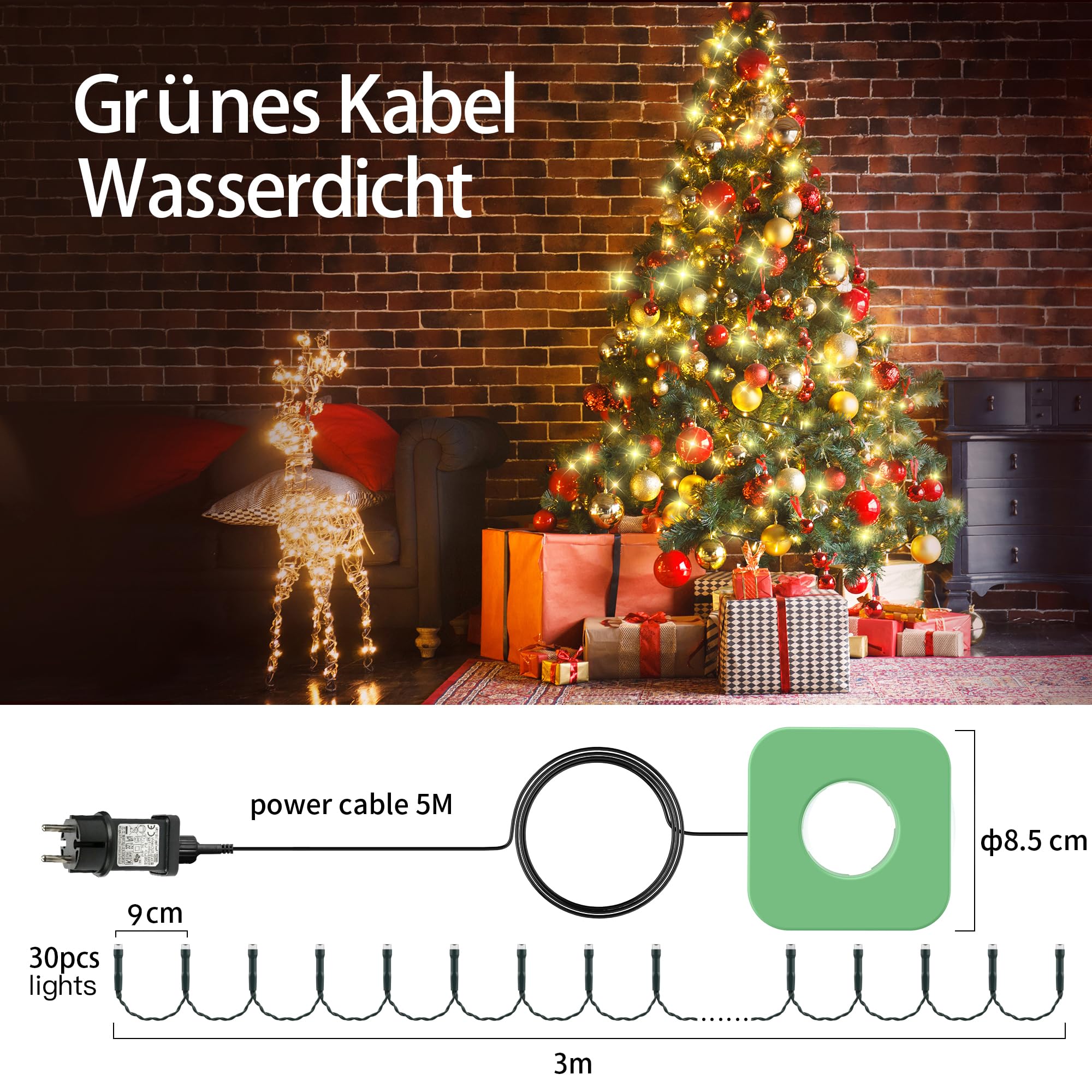 GYLEFY 3M Luci Albero di Natale per Decorazioni Natalizie, Bianco Caldo | 16 Fili di Luci, 480 LED, Esterno Impermeabile, 8 Modalità di Illuminazione, Timer, Perfetto per le Decorazioni Natalizie