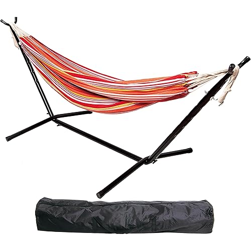 Double Hammock with Space Saving Steel Stand and Portable Carrying Case, 450-Pound Capacity, Tropical