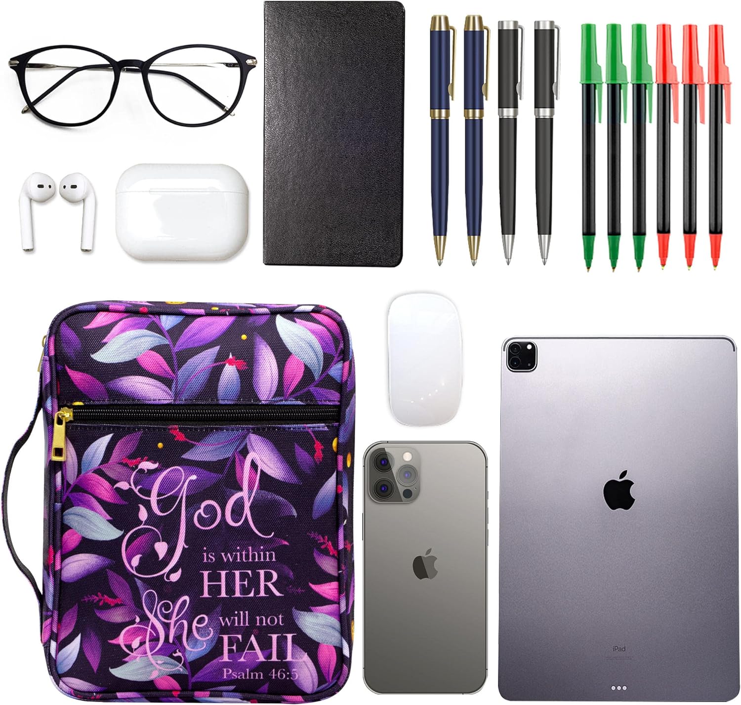 Bible Cover for Women, Bible Holder, Bible Cover Carrier Carrying Organizer Bag, God is Within Her She Will Not Fall, Zipper and Pockets for Standard Size Bible, Gift for Women(Pink1) - Image 6