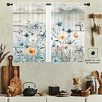Vista 2 de Cortinas de cocina con estampado floral de granja de 27.5 pulgadas de ancho x 39 pulgadas de largo, estilo vintage, retro, antiguas, rústicas