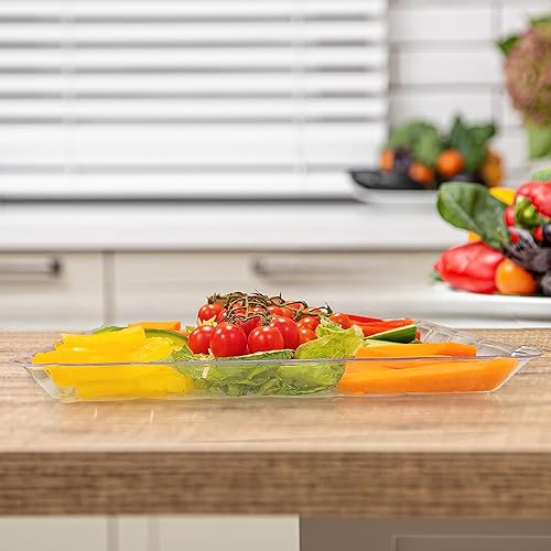Miniatura 4 de Paquete de 6 bandejas de servir de plástico transparente para fiestas, 9 x 13 pulgadas - Bandejas de plástico resistente para alimentos - Bandejas
