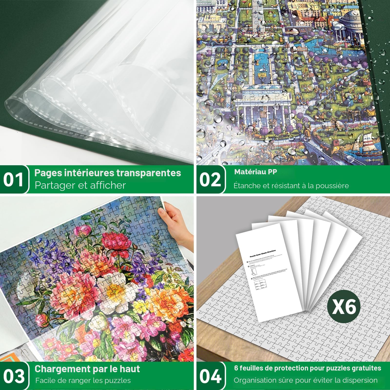 Classeur Puzzle 1000 Pieces avec 25 Poches, Rangement Puzzle Portable de Grande Capacité, Accessoires pour Puzzles de Stockage, Poussière et Protecteurs