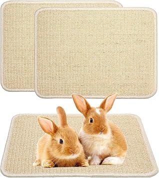 2 Pieces Rabbit Scratcher Mat Natural Sisal Cat Bunny Rabbit Scratching Pad | Rabbit Animal Scratch Pad Rug for Indoor Horizontal Cat Floor Scratching Mats Rug, Furniture Protector Beige