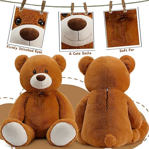 Miniatura 5 de Oso de peluche grande de 51 pulgadas, lindo animal de peluche gigante, juguete de peluche suave para novias y niños, para cumpleaños, Navidad, día