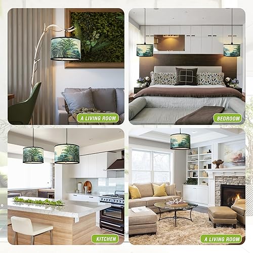 Miniatura 2 de Bioaqua Pantalla de lámpara de bambú, luces colgantes con cable de enchufe (15 pies), lámpara colgante colgante con patrón, luces colgantes bohemias