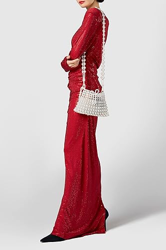 Miniatura 5 de BABEYOND Bolso de mano de perlas para mujer, bolsa de noche de novia, bolso formal con lazo, bolsa reticulada para fiesta, boda