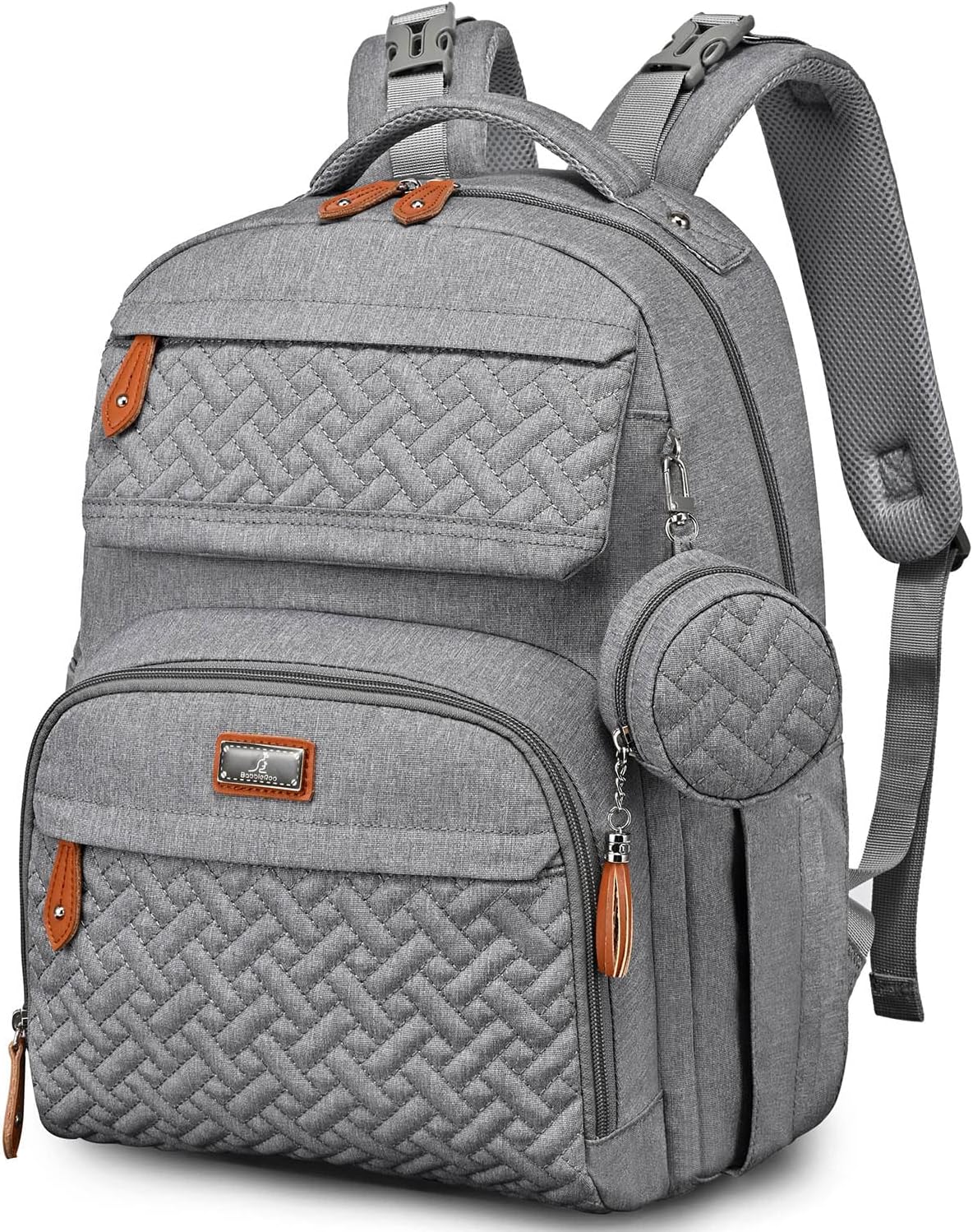 Diaper Bag Backpack, Unisex Baby Bags with Changing Pad, Pacifier Case & Stroller Straps, Multifunction Waterproof Travel Back Pack for Boys Girls, Light Gray, Grey