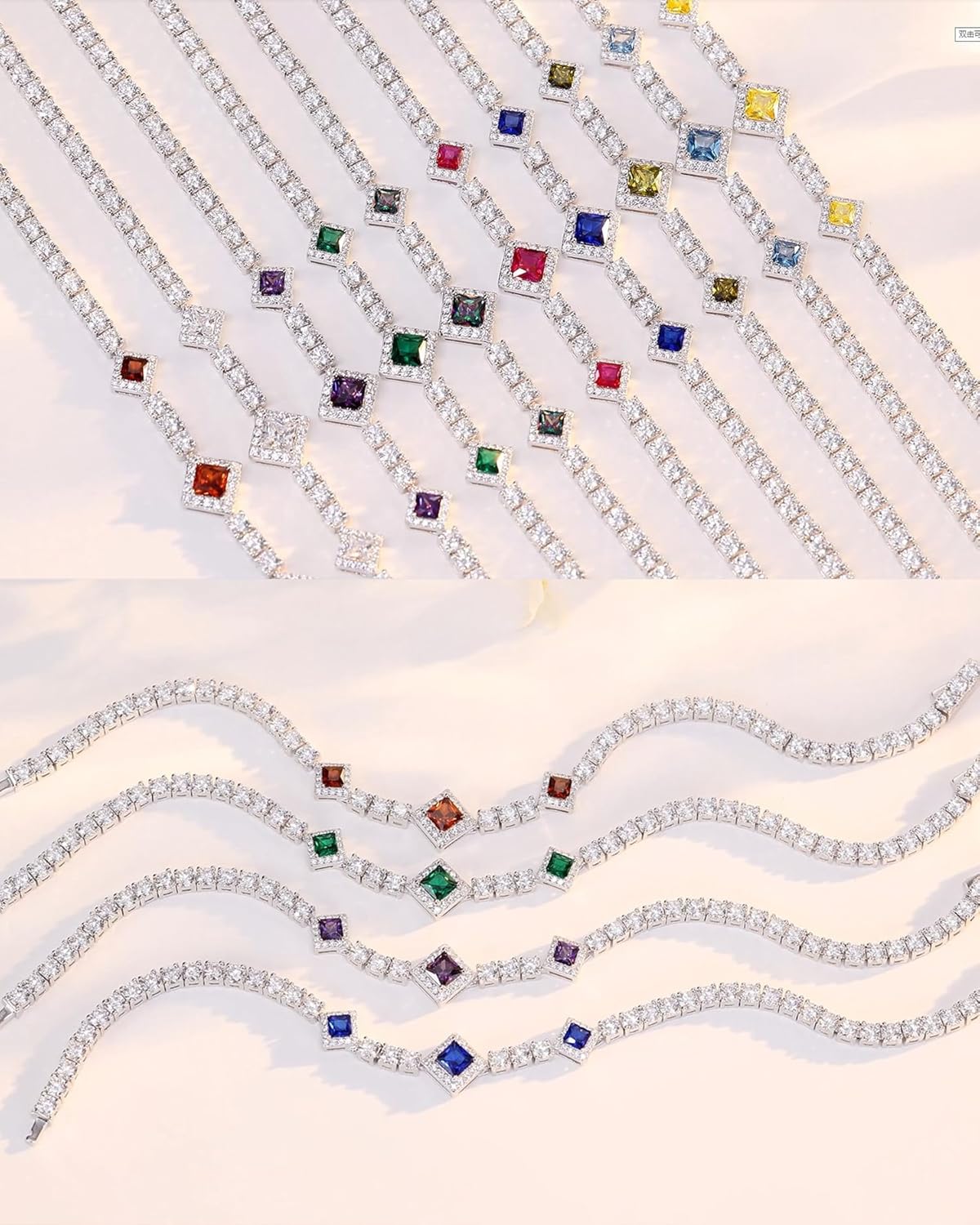 FANCIME Sterling Silver Tennis Bracelet for Women Birthstone Bracelet Classic Simulated Diamond Bracelet Dainty Fine Anniversary Birthday Jewelry Gift for Women 7.2" - Image 5