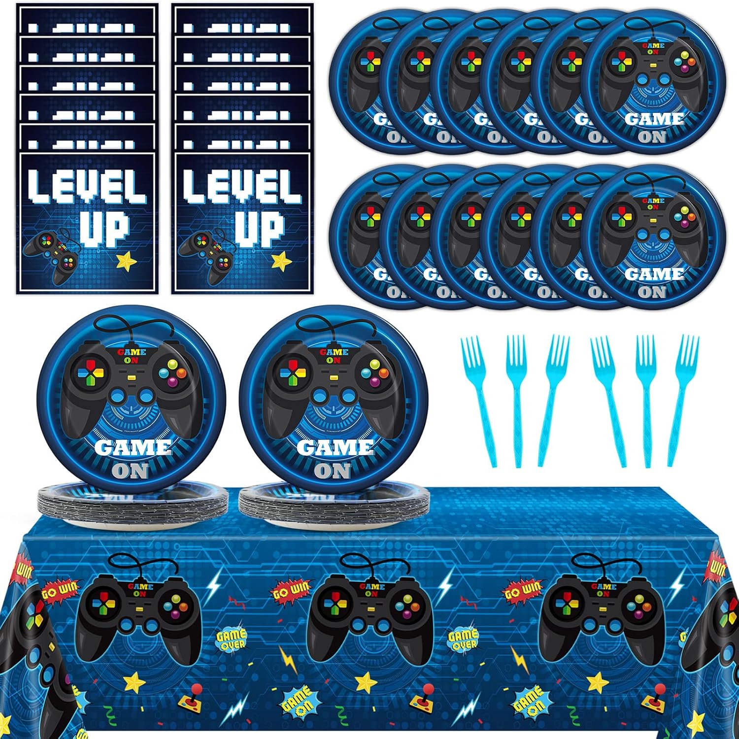 gisgfim Video Game Party Supplies Tableware Set for 20 Guests Gaming Party Birthday Plates Blue Gamer Party Decorations Includes 7inch Plates, Napkins, Tablecloth gisgfim Video Game Party Supplies Tableware Set for 20 Guests Gaming Party Birthday Plates Blue Gamer Party Decorations Includes 7inch Plates, Napkins, Tablecloth