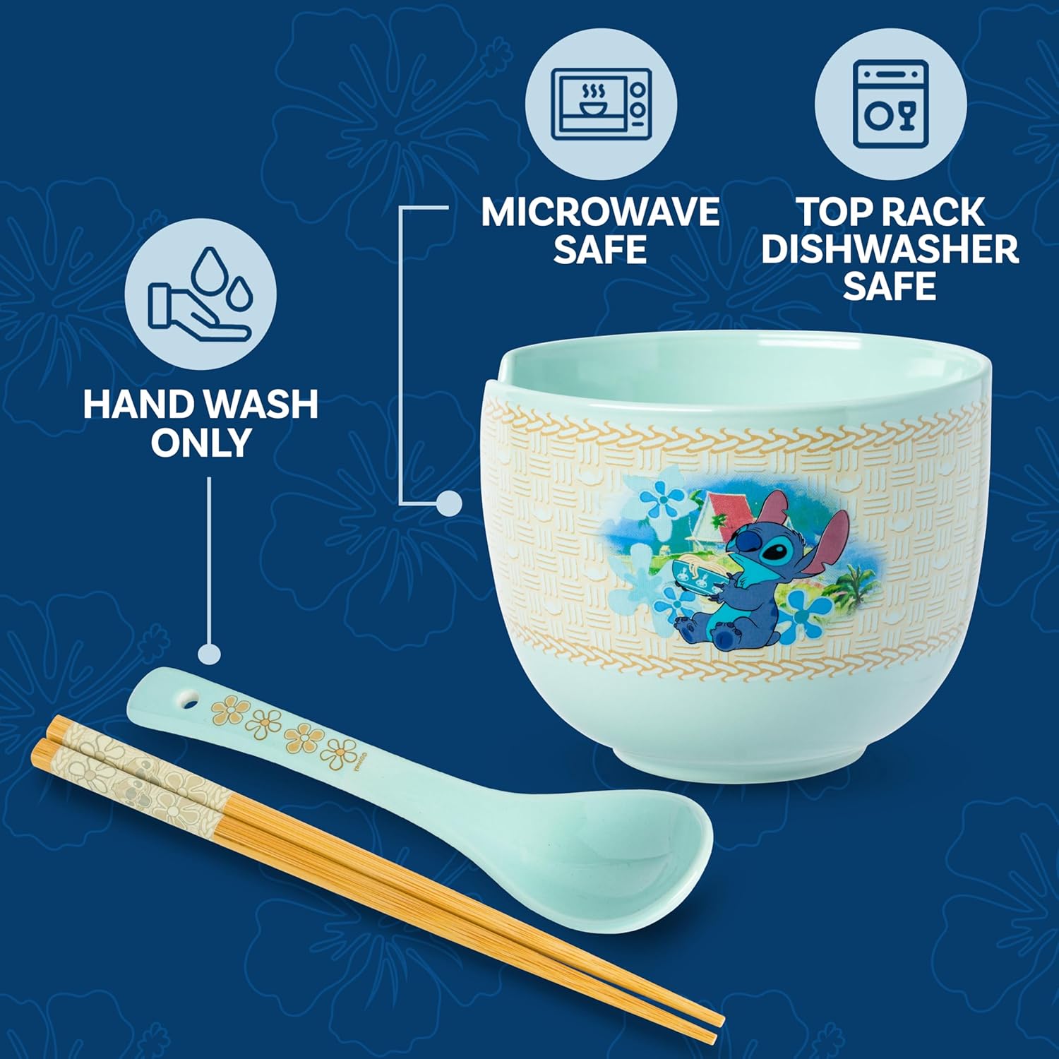 Silver Buffalo Disney Lilo and Stitch Tropical Ceramic Ramen Bowl with Chopsticks and Spoon, 20 Ounces - Image 4
