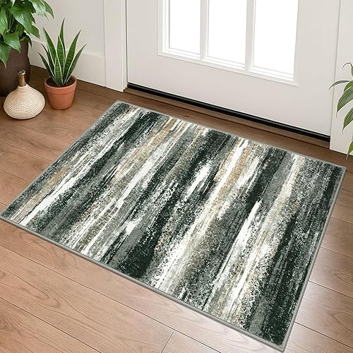 Miniatura 19 de Alfombra moderna abstracta de 2 x 6 pies, alfombra de pasillo lavable gris negro multi para cocina, antideslizante, suave, alfombra delgada de Gris