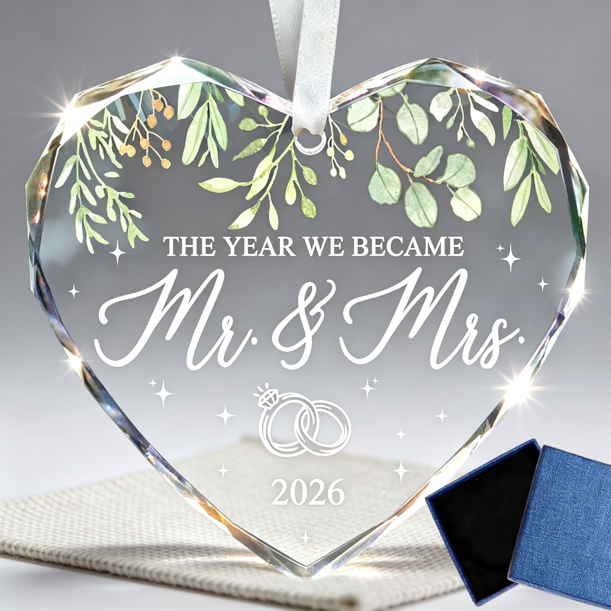 1 Glass Round Keepsake Ornament for 2026 Wedding & Christmas Tree