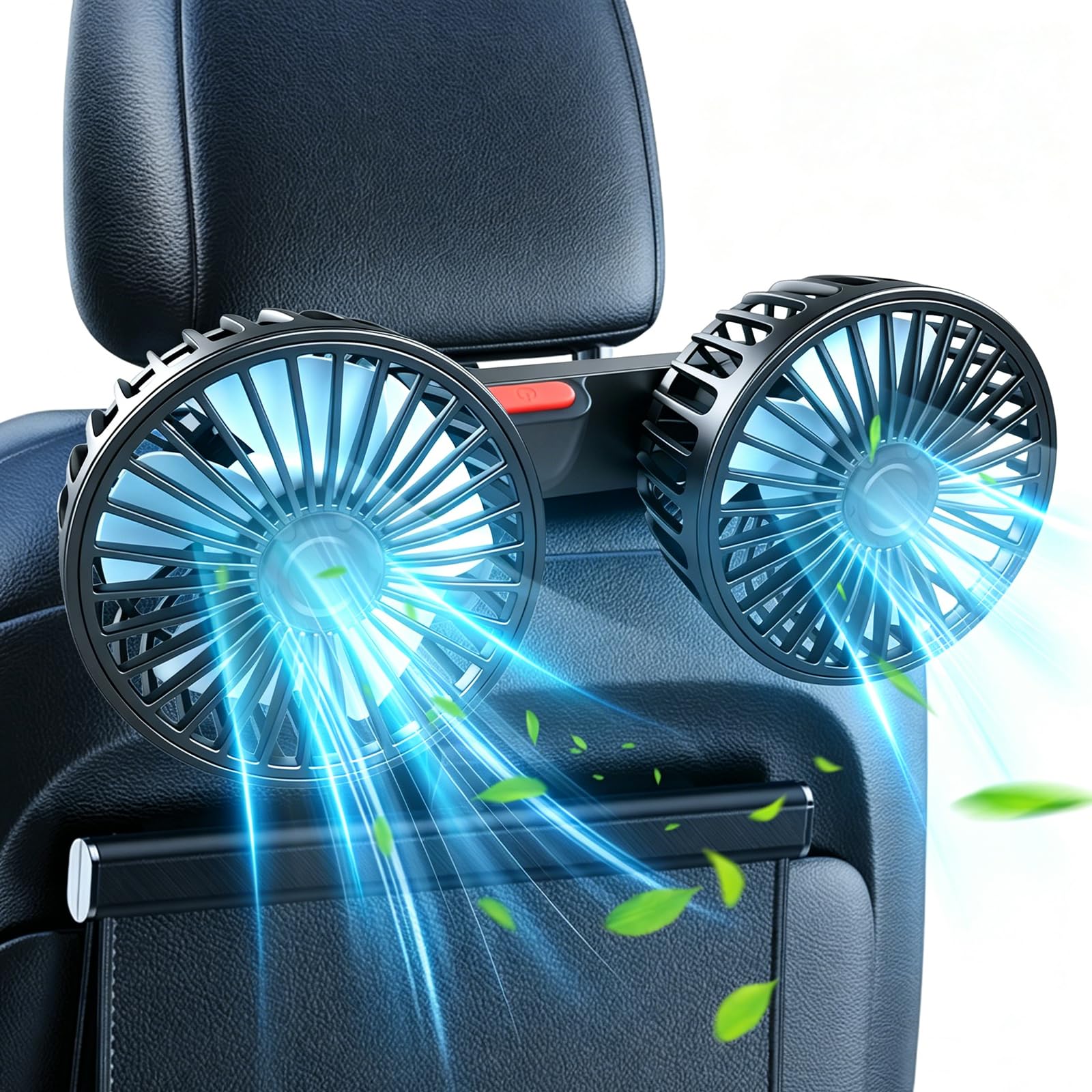Ventiladores de refrigeración USB para asiento trasero, ventilador de coche de doble cabeza para niños, ventiladores giratorios de 360 grados, 3 velocidades, ultra silencioso, potente