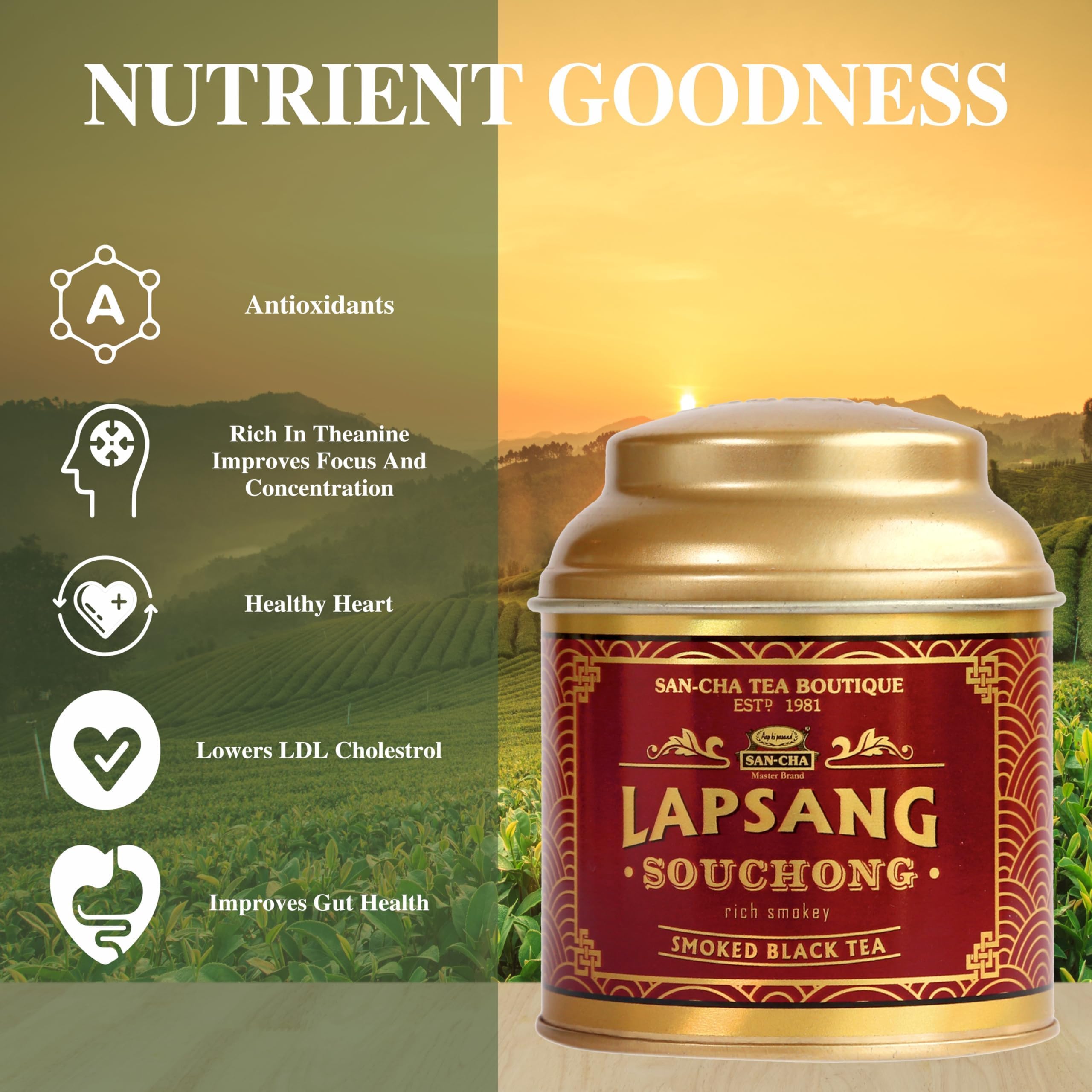 Sancha Tea Boutique, Combo Pack, Lapsang Souchong (50g) & High Mountain Oolong (50g), Smoked Tea Leaves, Supports a Healthy Balance - Image 8 thumbnail