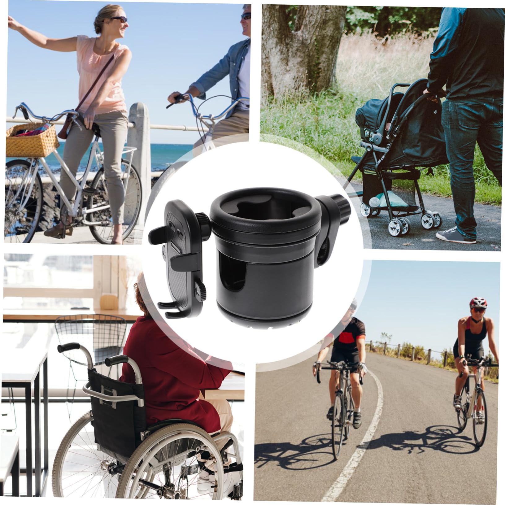 Portabicchieri per Passeggino Nero in Plastico e Metallo | Bicicletta e Scooter, Adatto a Bottiglia D'acqua e Tazza Caffè, Fissaggio Stabile Anti-caduta