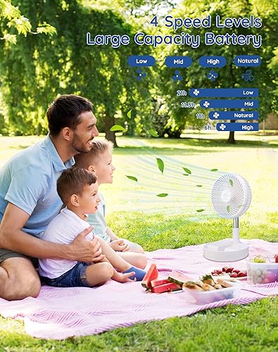 Miniatura 2 de Primevolve Ventilador a pilas, ventilador de escritorio portátil recargable USB con altura ajustable, ventilador de pedestal de 4 ajustes de