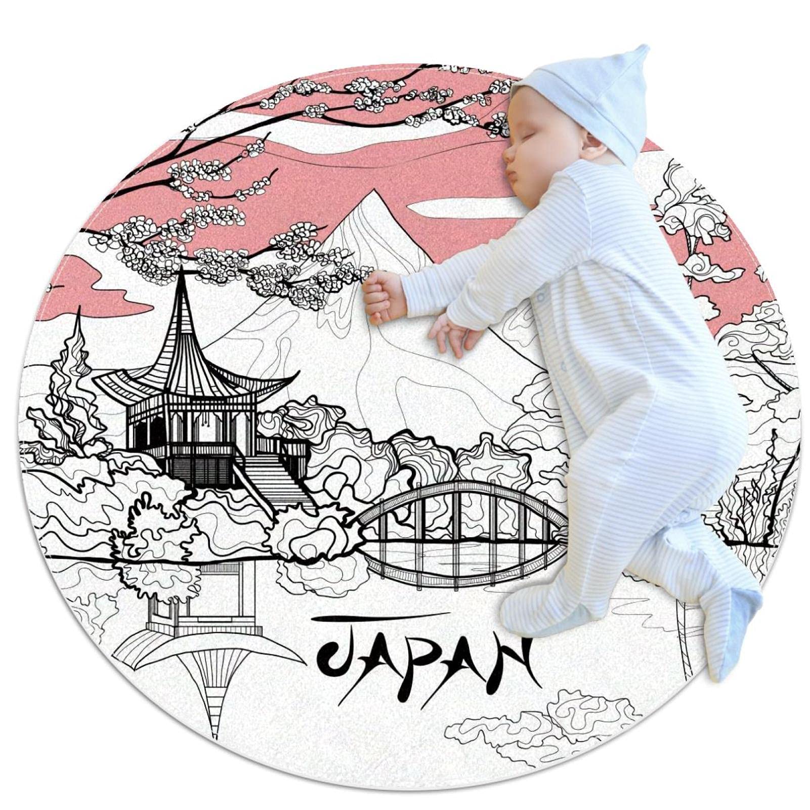 Tapis de salle de bain 1m - Motif paysage japonais antidérapant