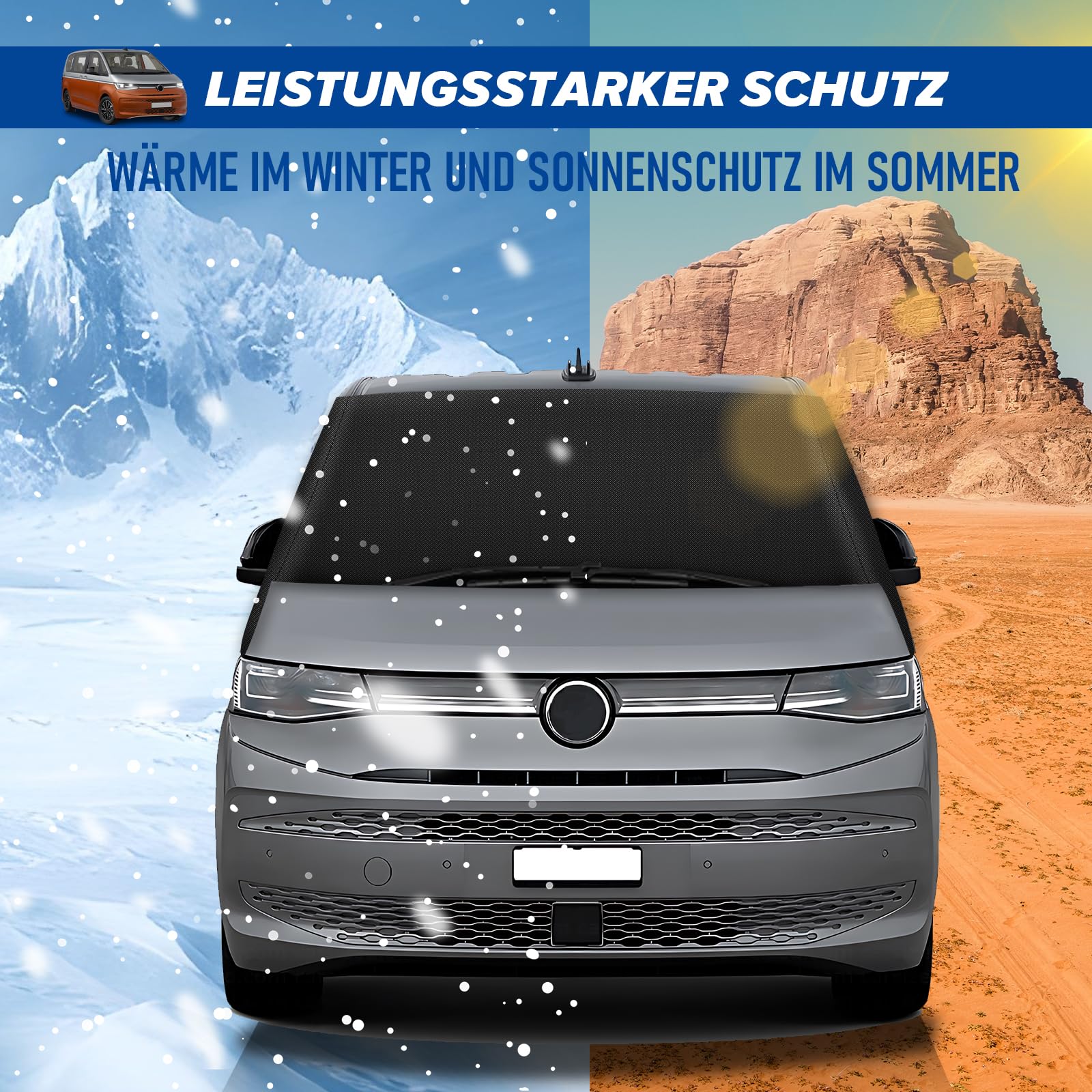 MaxAwe für VW T7 2021-2024 Auto Windschutzscheiben Abdeckung, 600D Wasserdicht Sonnenschutz Frontscheibe Thermomatten, Blackout Anti-UV/Frost/Ice/Staub Wrap Cover