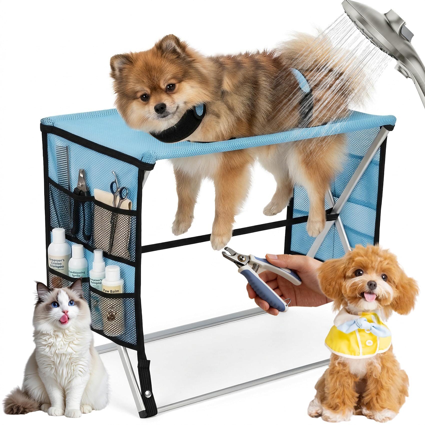 Photo 1 of Bullro Foldable Pet Grooming Hammock with Stand for Small Dogs & Cats
