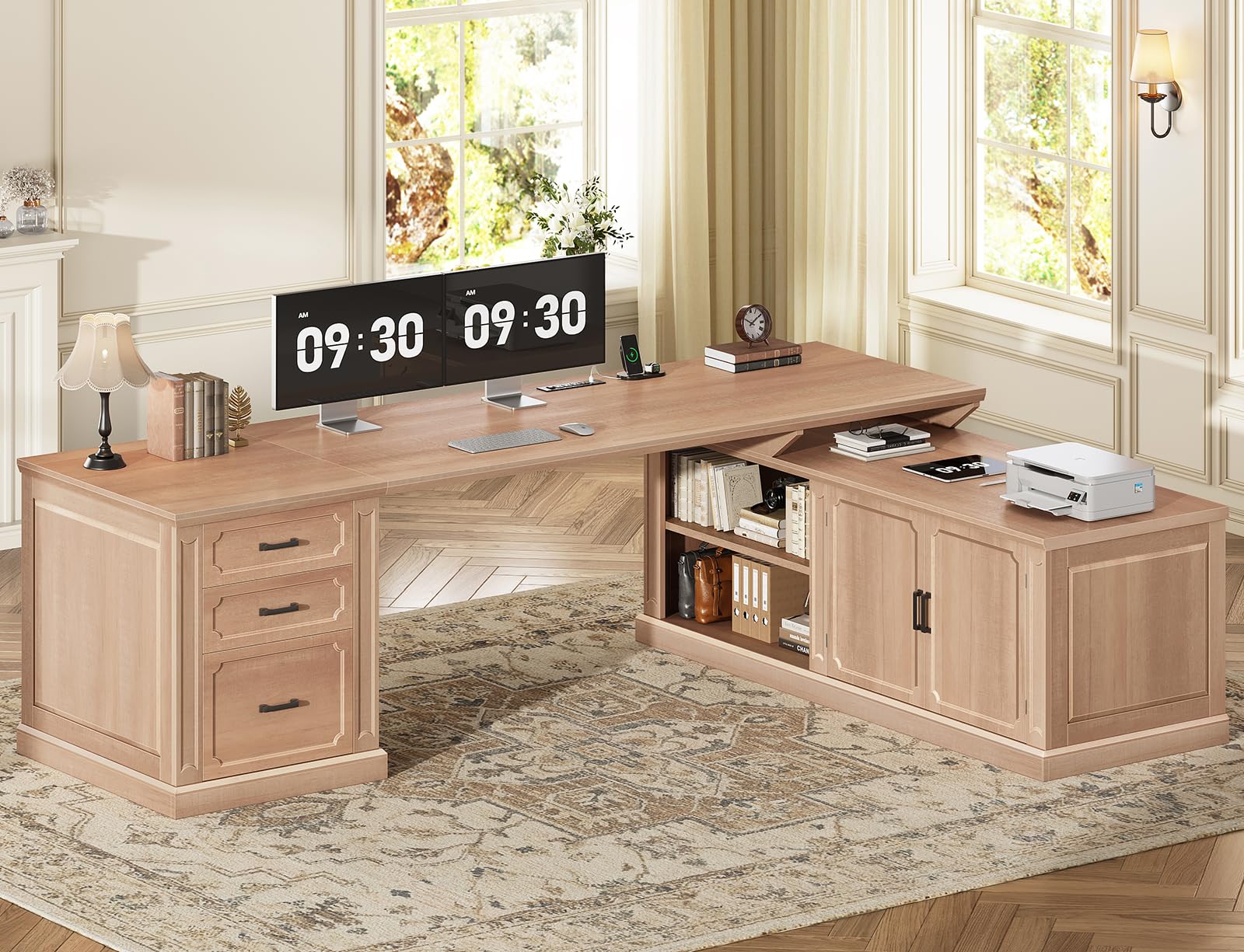 Amazon.com: SEDETA Farmhouse L Shaped Desk with Drawers, 70.9