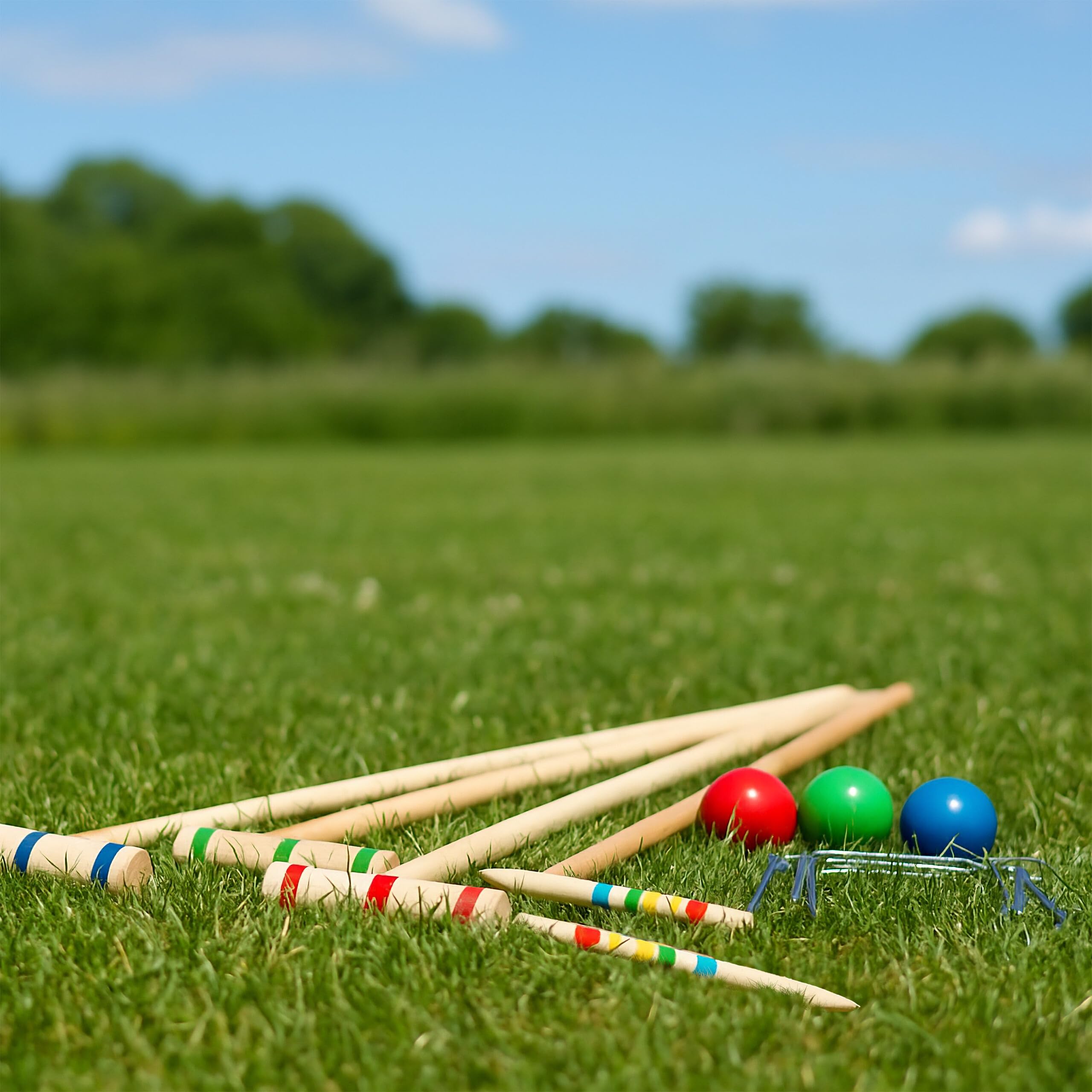 Relaxdays Gra w krokiet, dla 4 graczy, dla dzieci i dorosłych, kompletny zestaw z torbą Croquet, drewno S, kolor naturalny, UE