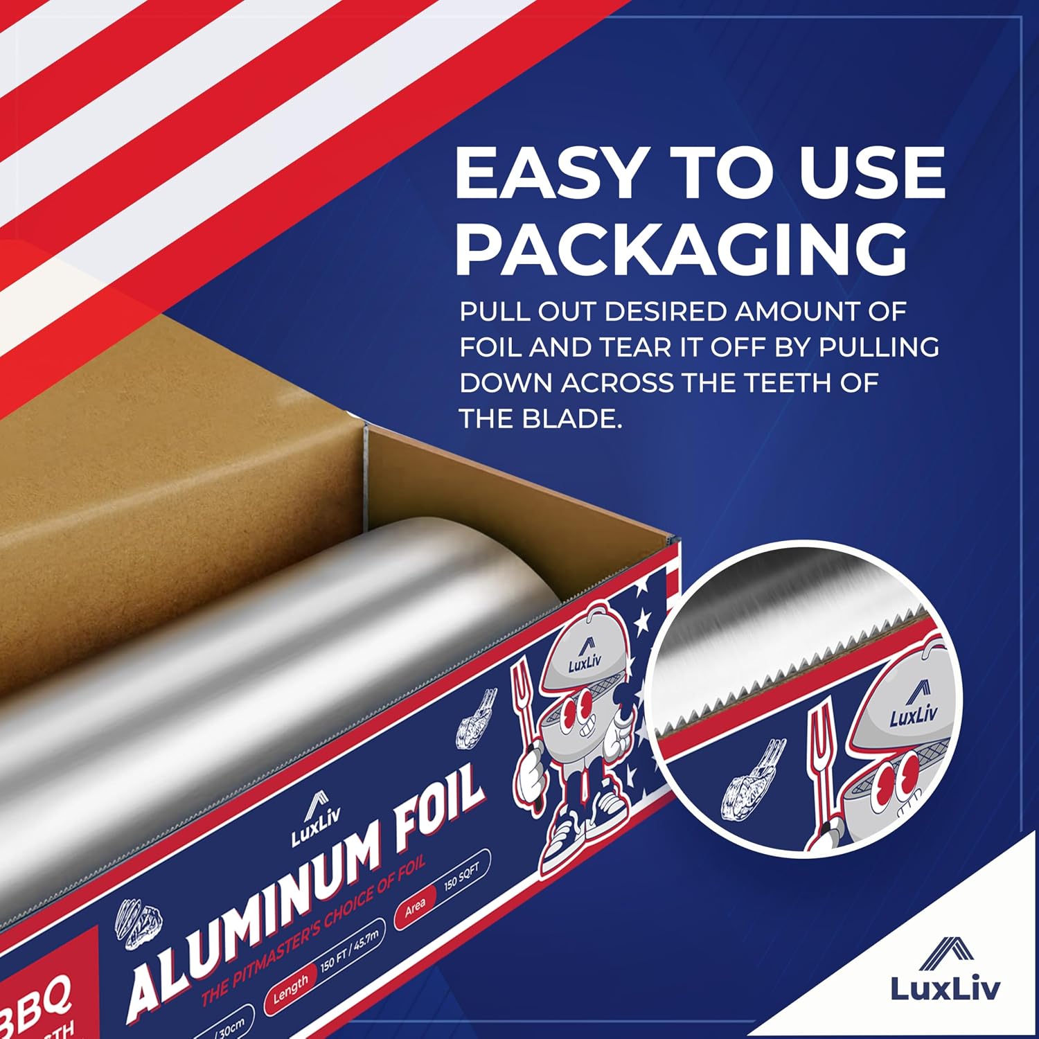 Aluminum Heavy Duty 30 Micron Tin Foil Roll – 12 inch wide x150ft ft Length,150 sq ft – BBQ Grade & Extra Thick, Strong Enough for Food Service Industry with cutter - LuxLiv®