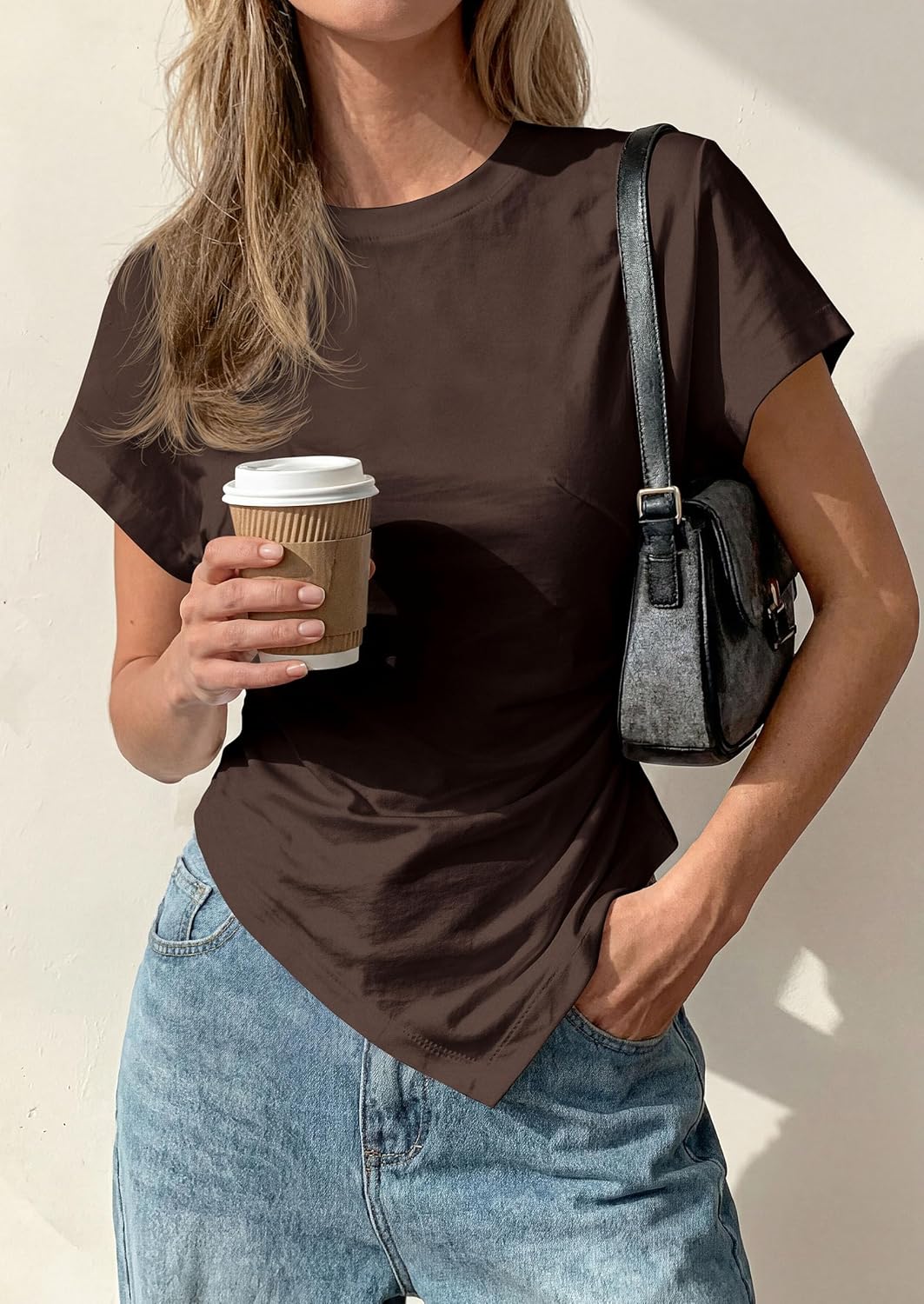 PRETTYGARDEN Womens Asymmetrical Tops 2026 Spring Summer Going Out Shirts Y2K Short Sleeve Crew Neck Ruched Trendy Clothes - Image 4