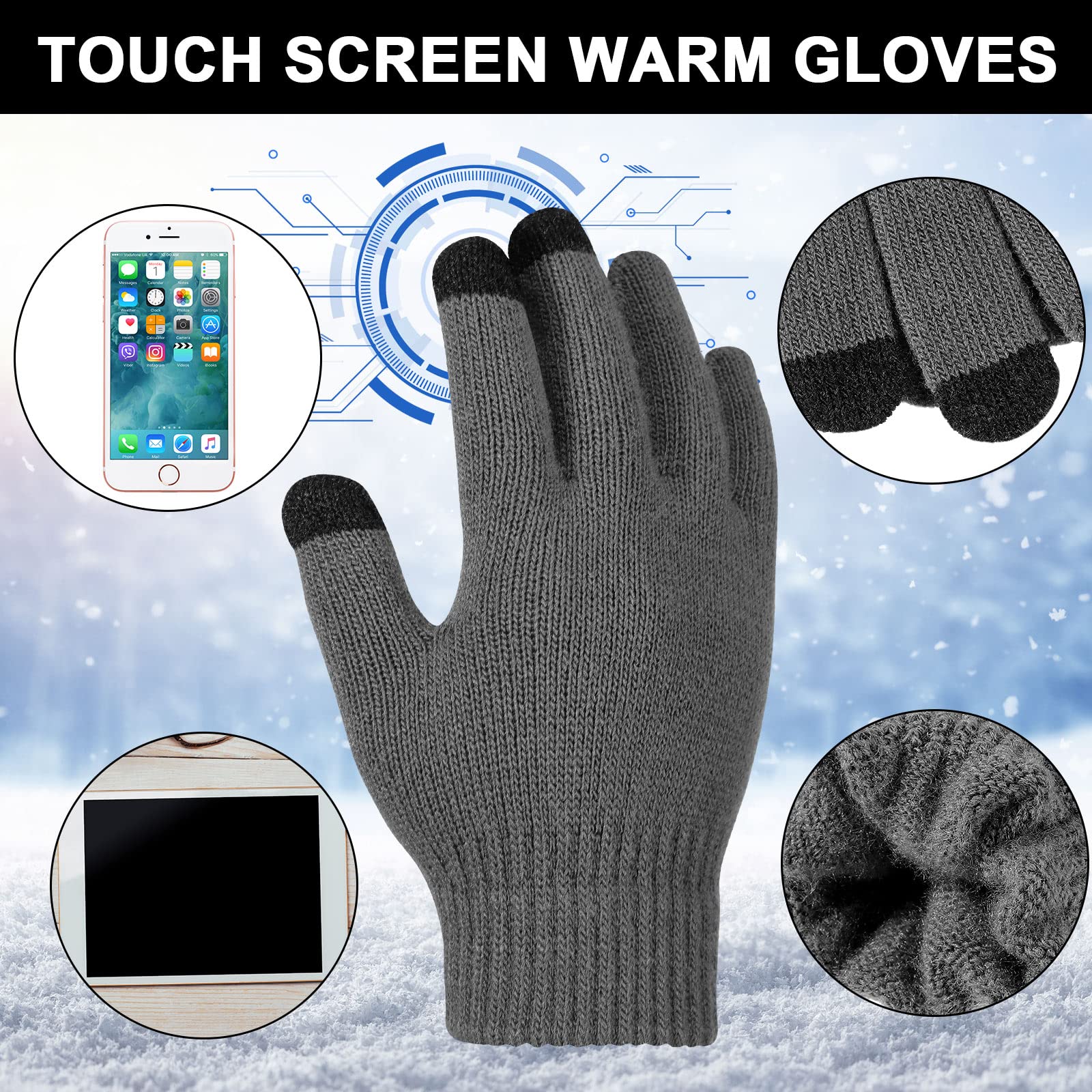 18 Stück Kinder Winter Mütze Schal Handschuhe Set Gestrickte Fleece Beanie Mütze Schals Touchscreen Handschuhe für 5-12 Jahre alt Mädchen und Jungen, Mehrfarbig, Einheitsgröße