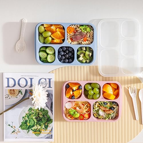 Miniatura 5 de Bento Box - Lonchera para adultos, paquete de 4 recipientes para almuerzo para adultos con 5 compartimentos, recipientes de preparación de comidas