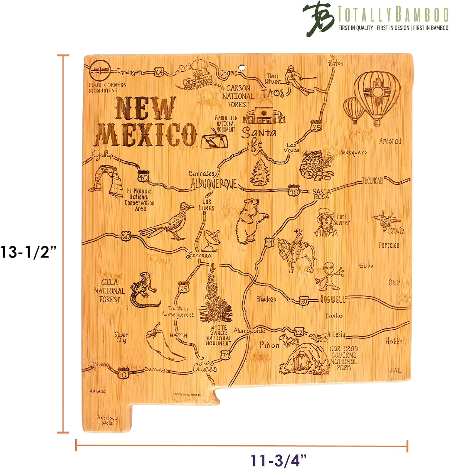 Exclusive Totally Bamboo Destination New Mexico State Shaped Serving and Cutting Board, Includes Hang Tie for Wall Display