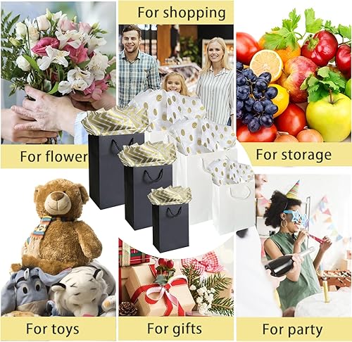 Miniatura 8 de AMROSE Paquete de 12 bolsas de regalo surtidas con papel de seda, tres tamaños, bolsas de regalo de papel reciclable a granel para cumpleaños,