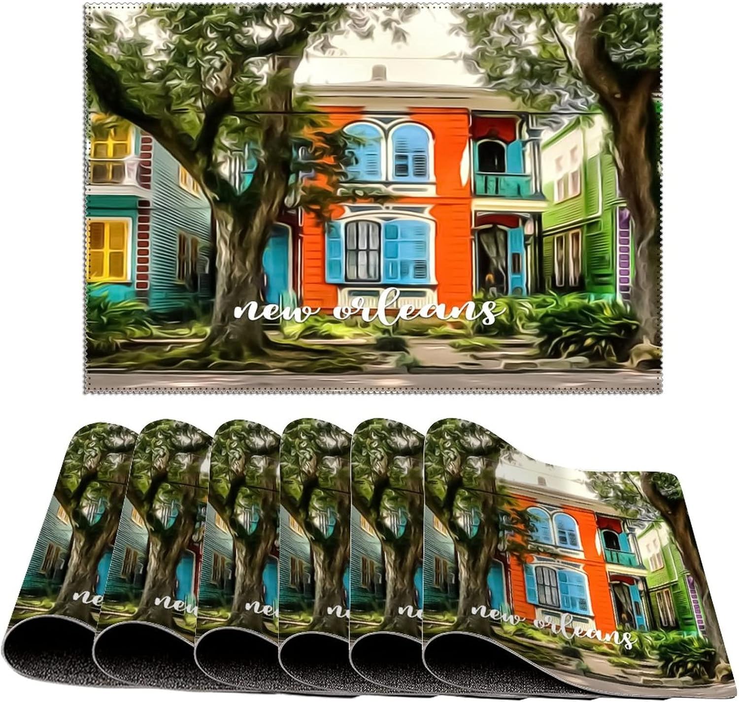 American Louisiana State New Orleans Table Mats Set of 6 Anti-Slip Fabric Table Place Mats New Orleans City View Heat-Resistant Table Placemats Suitable for Dining Table Holiday Parties