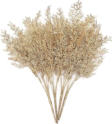 Miniatura 5 de Plantas artificiales hierba de pino dorado para Navidad arbustos de helecho arbustos de helecho arbustos sintéticos vegetación interior y exterior