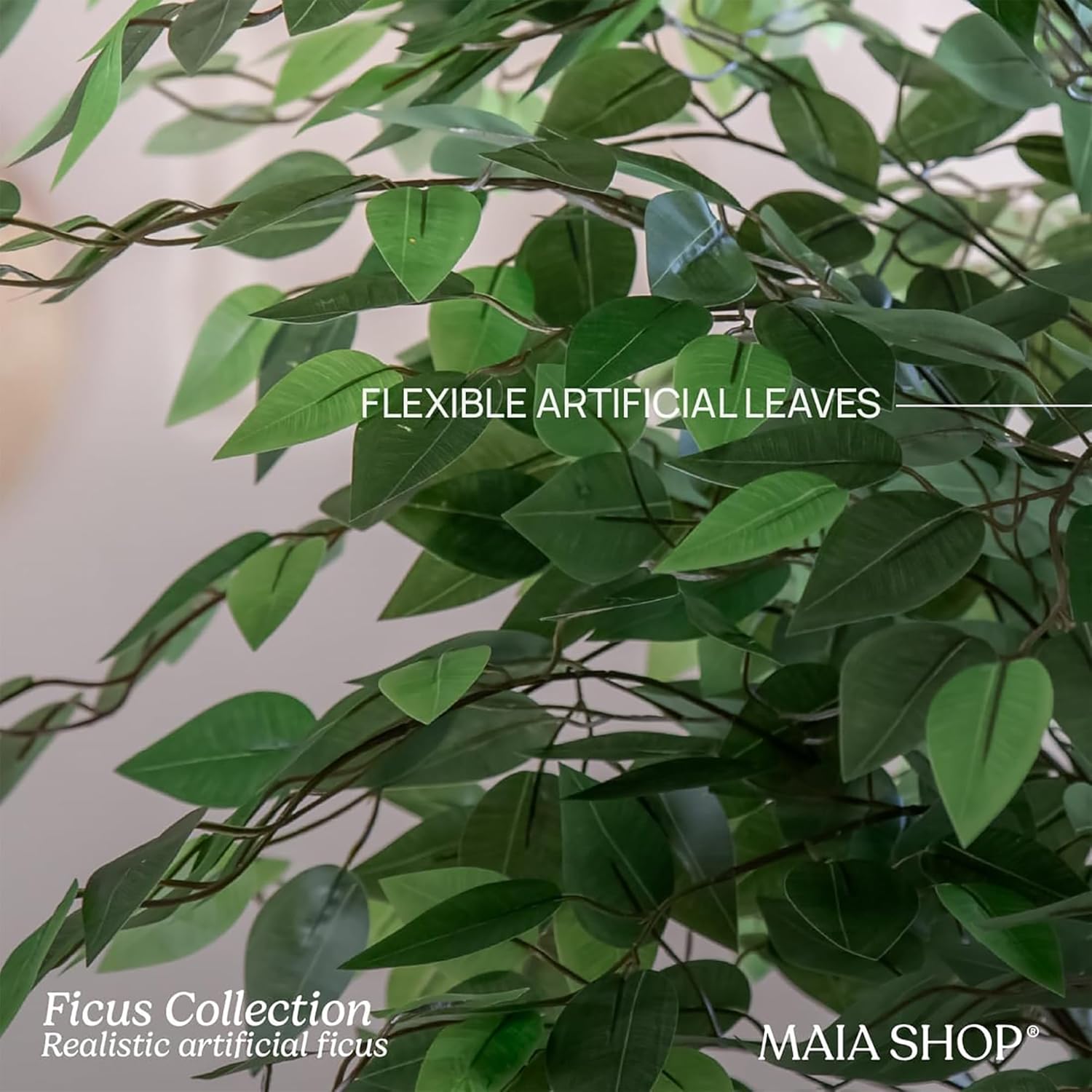 Maia Shop 71in Artificial Ficus Tree Plant for House, Apartment or Office – Realistic Fake Indoor Plants for Living Room, Kitchen, Bedroom, Entryway or Bathroom – Faux Greenery for Home Décor