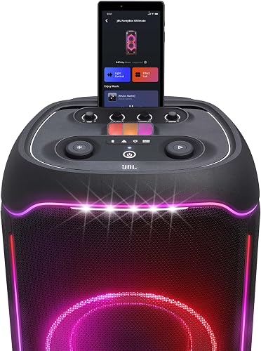 JBL PartyBox Ultimate, puissante enceinte Bluetooth sans fil, connectivité WiFi, basses puissantes, JBL Pro Sound, éclairage dynamique intégré et transportable sur roues - 4