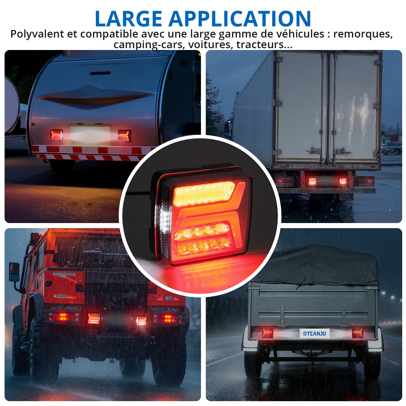 Feux arrière 35 LEDs pour remorque 12V IP67 avec fonctions Stop et Position Séparées, Homologués ECE R148/R10, Câble de 25 cm pour caravane, camping-cars, machines agricoles