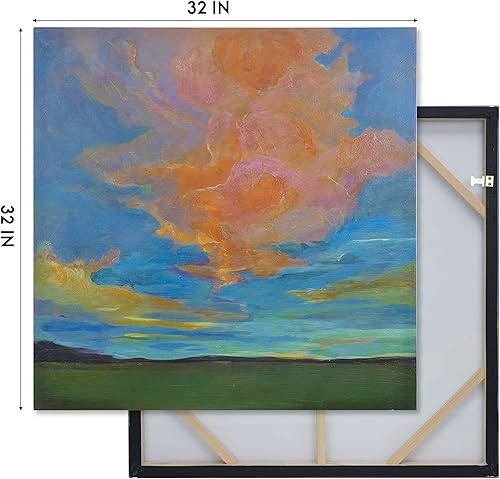 Miniatura 6 de ArtbyHannah Pinturas abstractas grandes de cielo de 32 x 32 pulgadas para sala de estar, con brillo de nube nocturna, impresionismo natural, paisaje